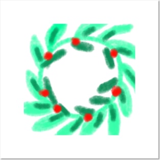 green red watercolor christmas wreath design Posters and Art